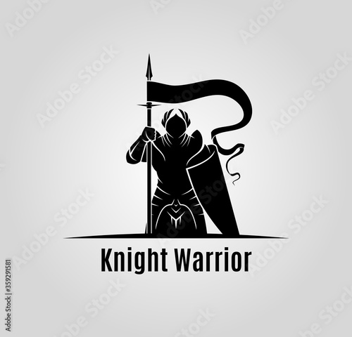 Knight with shield and spear vector silhouette