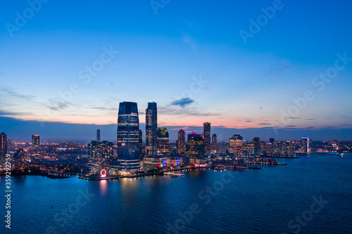 Aerial view of Jersey Skyline at Dusk, new jersey. © raoyang