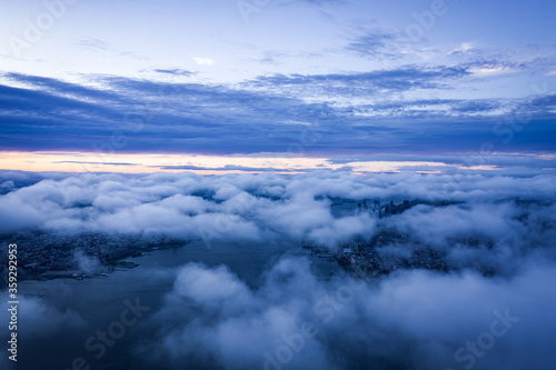 Aerial view of Manhattan, New York from above the cloud 