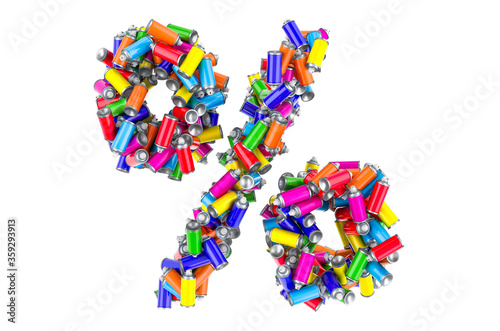 Percent symbol from colored spray paint cans  3D rendering