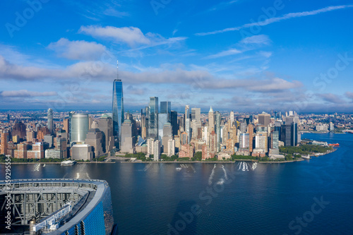 Aerial view of New York Manhattan with downtown. 