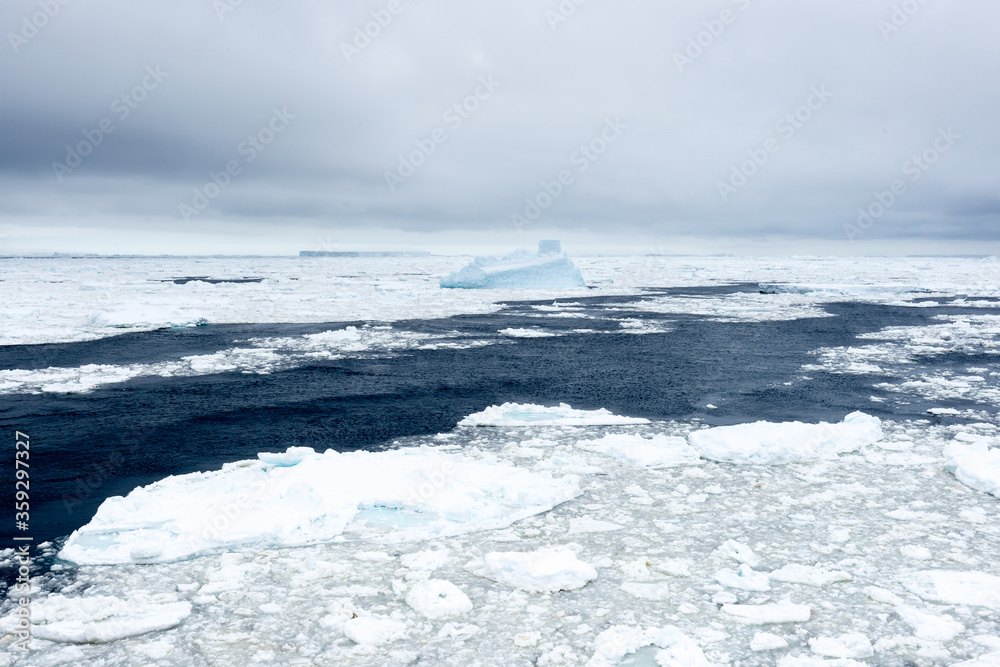 Ice on the surface of the ocean in Antarctica