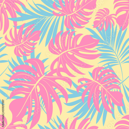 Palm leaves. Tropical seamless background pattern. Graphic design with amazing palm trees suitable for fabrics  packaging  covers