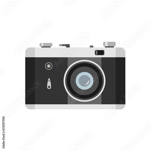 Retro camera in flat style on white isolated background. Technology and  photo object. Suitable for web design, mobile app, icon.