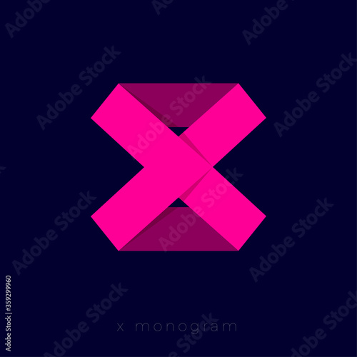X monogram. X origami logo. X letter like pink ribbon like paper figure. Monochrome option.