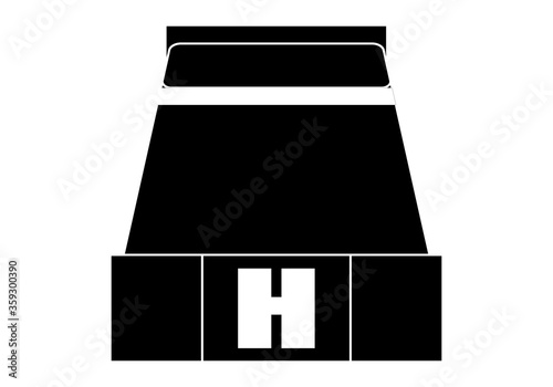 Icono negro de una cama de un hospital.