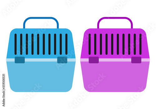 Transportín de color rosa y azul para mascotas.