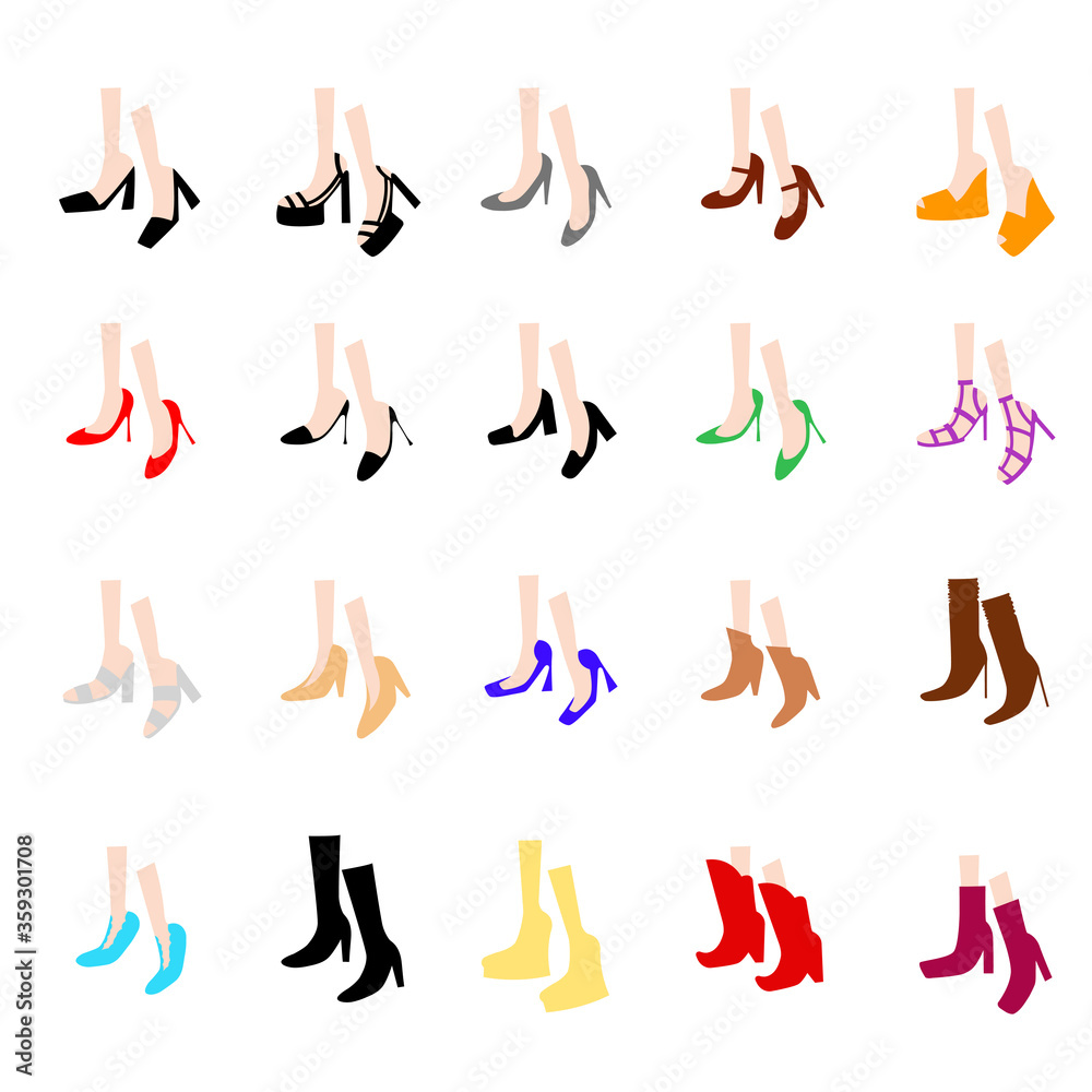 set women's shoes with heels of different colors in the style of cartoon set women's shoes with heels of different colors in the style of cartoon