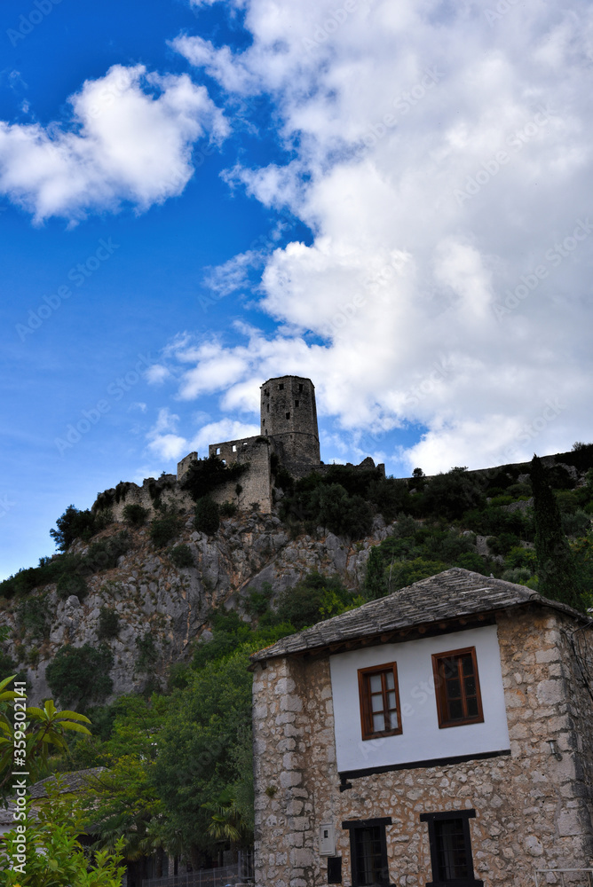 Pocitelj / Bosnia and Herzegovina - 06 June 2020: Old fortress in city Pocitelj. 