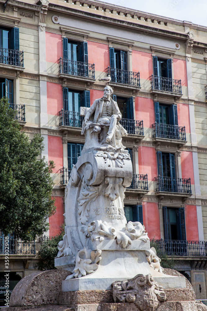 Monument to the dramaturge Frederic Soler located in the Theater Square in Barcelona Spain