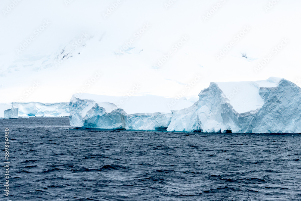 Close view of the icebergs in Antarctica