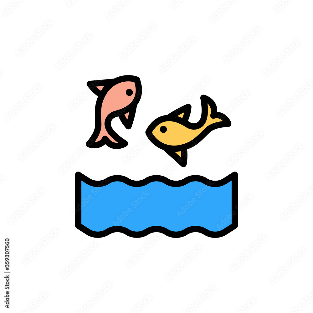 Fish, ocean, jumping icon. Simple color with outline vector elements of saving marine icons for ui and ux, website or mobile application Fish, ocean, jumping icon. Simple color with outline vector elements of saving marine icons for ui and ux, website or mobile application