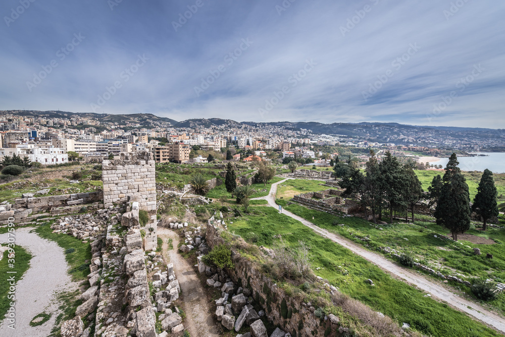 Ancient ruins next to crusaders fortress in Byblos, Lebanon, one of the oldest city in the world