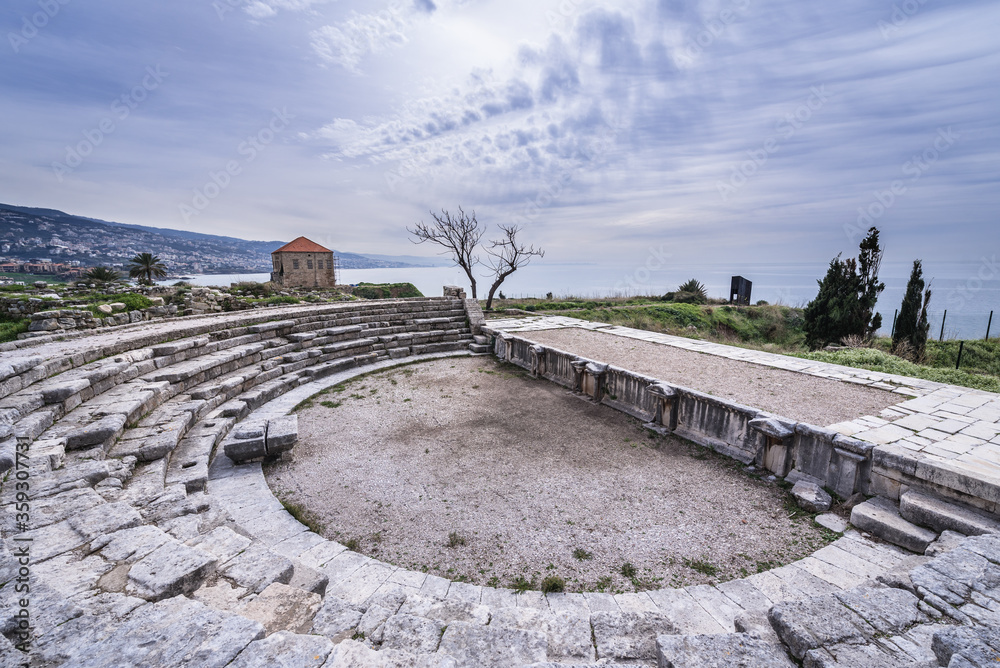 Fototapeta premium Ruins of ancient Roman theater in archeological site in Byblos, Lebanon, one of the oldest city in the world