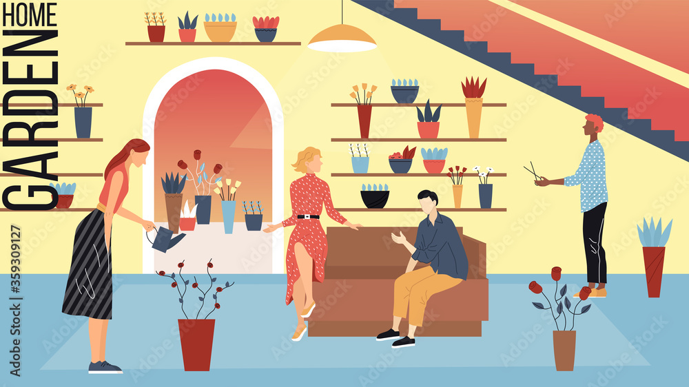 Modern Flower Shop Concept. People Choose Beautiful Bouquets In Florist Store. Male And Female Characters Take Care Of Plants And Make Garden At Home. Cartoon Linear Outline Flat Vector Illustration Modern Flower Shop Concept. People Choose Beautiful Bouquets In Florist Store. Male And Female Characters Take Care Of Plants And Make Garden At Home. Cartoon Linear Outline Flat Vector Illustration