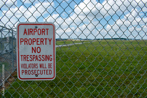 A sign warns against trespassing at Hagerstown Regional Airport (HGR) in Washington County, Maryland. photo