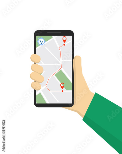 Hand holding mobile smart phone with app delivery tracking. Order delivered message. Vector illustration concept for web landing page template, banner, flyer and presentation.