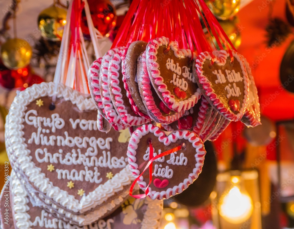 Obraz premium Lebkuchenherzen Weihnachtsmarkt Christkindlesmarkt Nürnberg