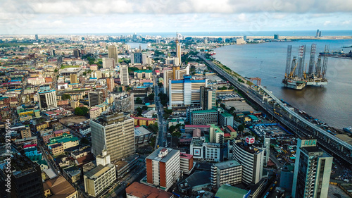 Aerial view of Marina commercial business district Lagos Island Nigeria photo