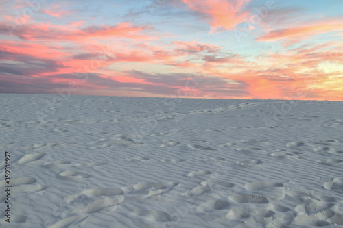 Desert Sand Dune Sunset. Sunset over the gypsum dunes at the White Sands of New Mexico