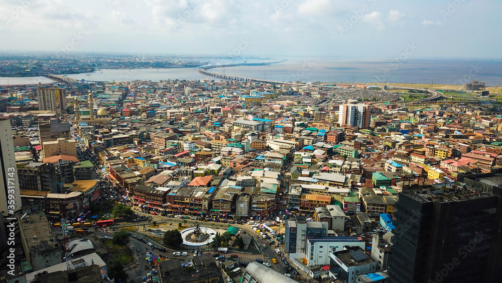 Obraz premium Scenic aerial view of Lagos Island Nigeria