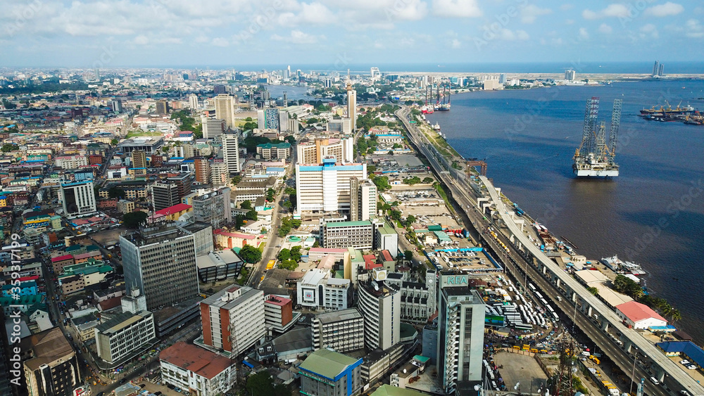 Obraz premium Aerial view of Marina commercial business district Lagos Island Nigeria
