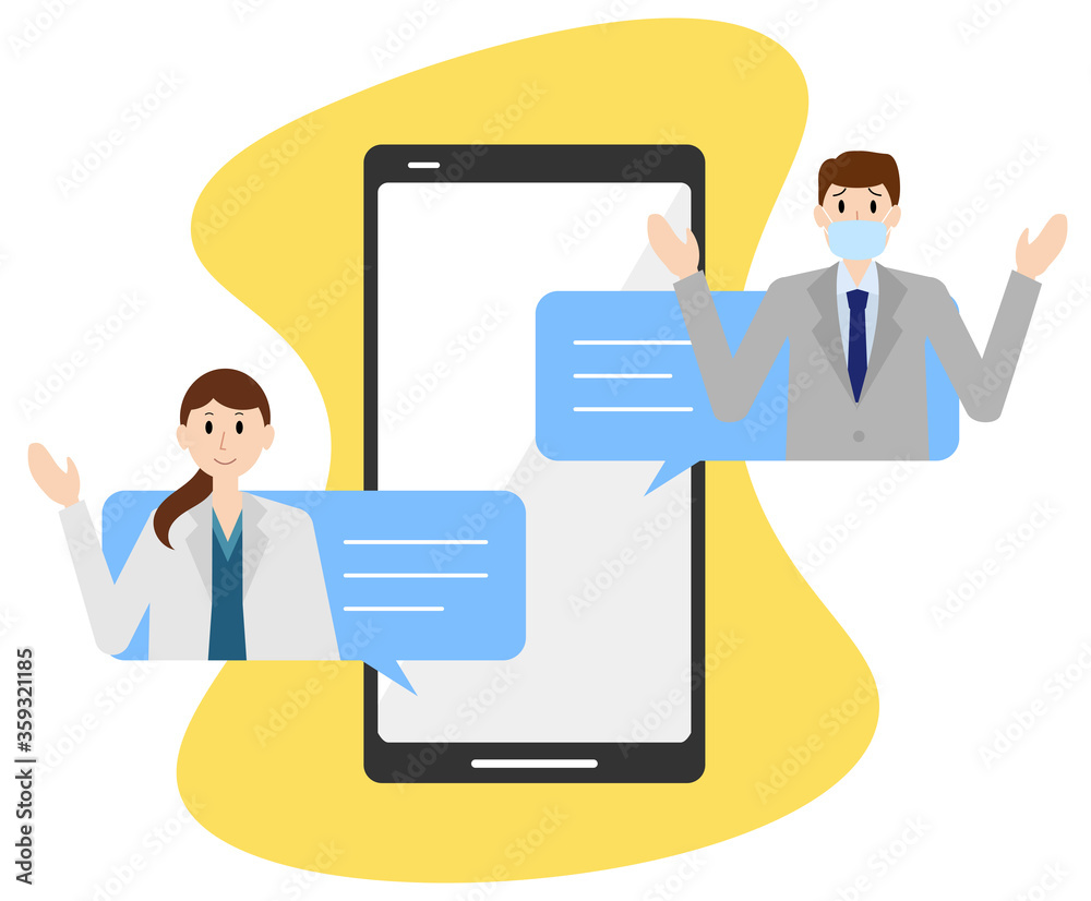 スマートフォンのチャットで医療の相談をするイラスト スマートフォンのチャットで医療の相談をするイラスト