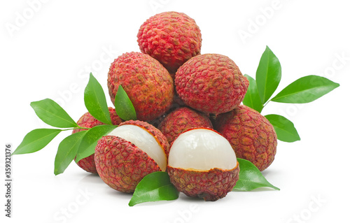 Lychee, litchi fruits isolated on white background