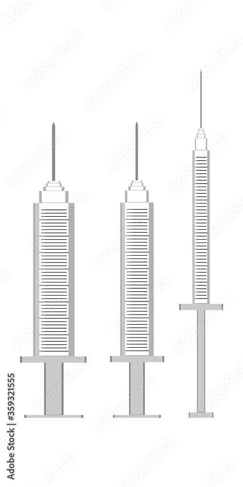 Medical syringe set on white background. Set of disposable plastic