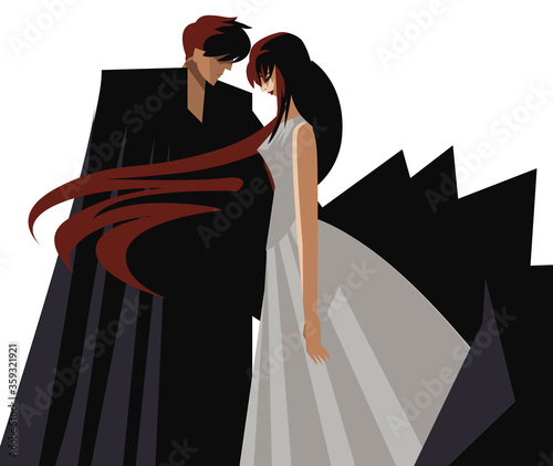 sad anime couple standing each other