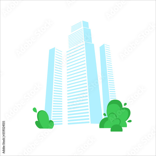 Downtown skyscrapers with shiny glass facades  isolated on white background. Modern business center  high rise architectural building  real estate. Office or dwelling houses. Flat vector illustration