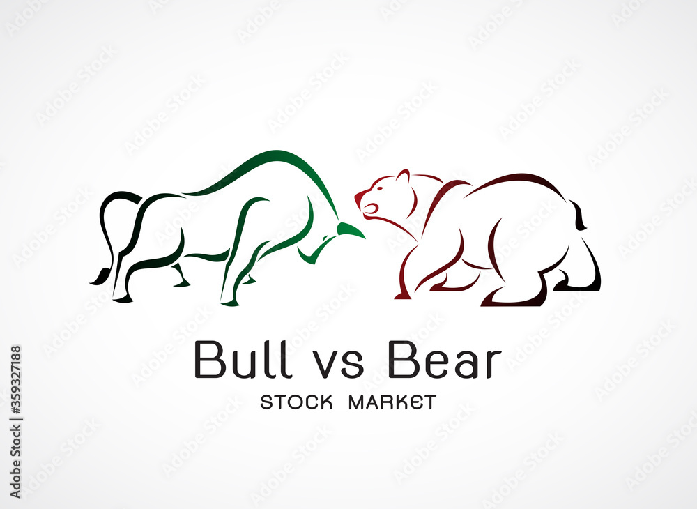 Vector of bull and bear symbols of stock market trends. Stock market and business concept. The growing and falling market. Wild Animals. Vector of bull and bear symbols of stock market trends. Stock market and business concept. The growing and falling market. Wild Animals.
