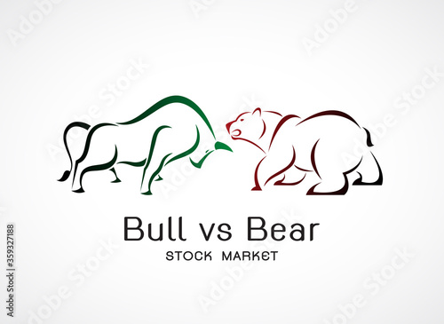 Vector of bull and bear symbols of stock market trends. Stock market and business concept. The growing and falling market. Wild Animals.