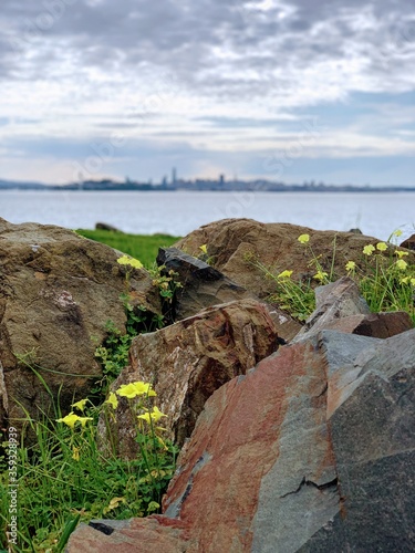 View of the bay through rocks