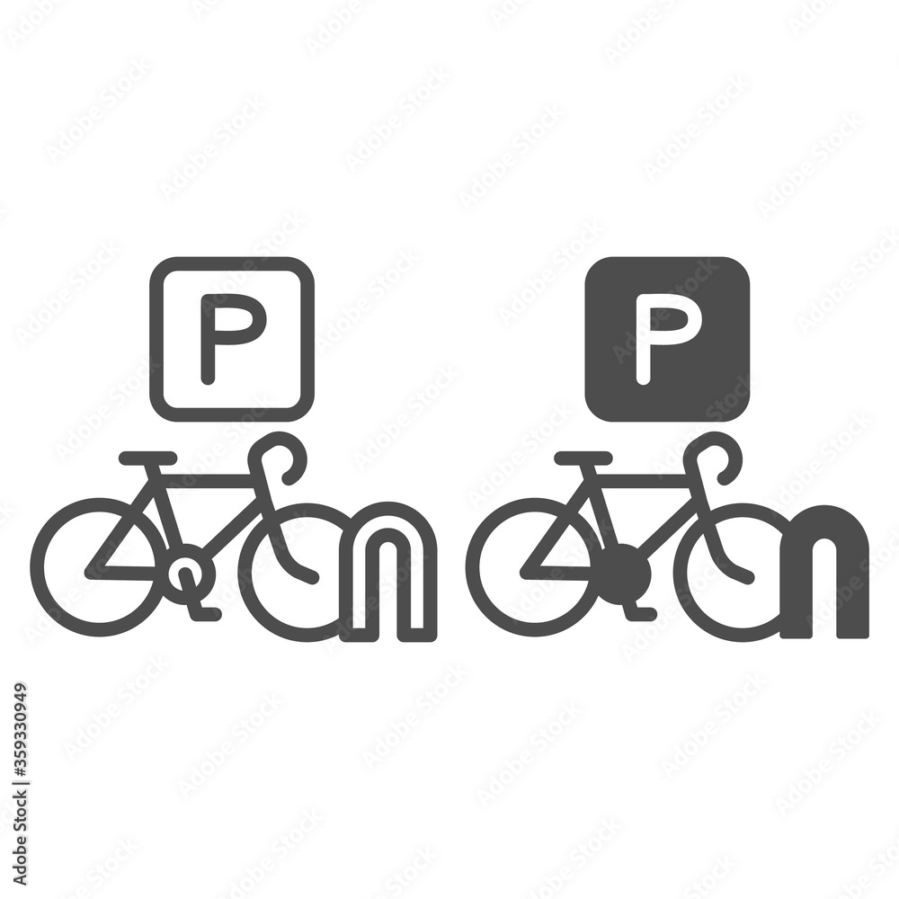 Parking for cyclists line and solid icon, outdoor sport concept