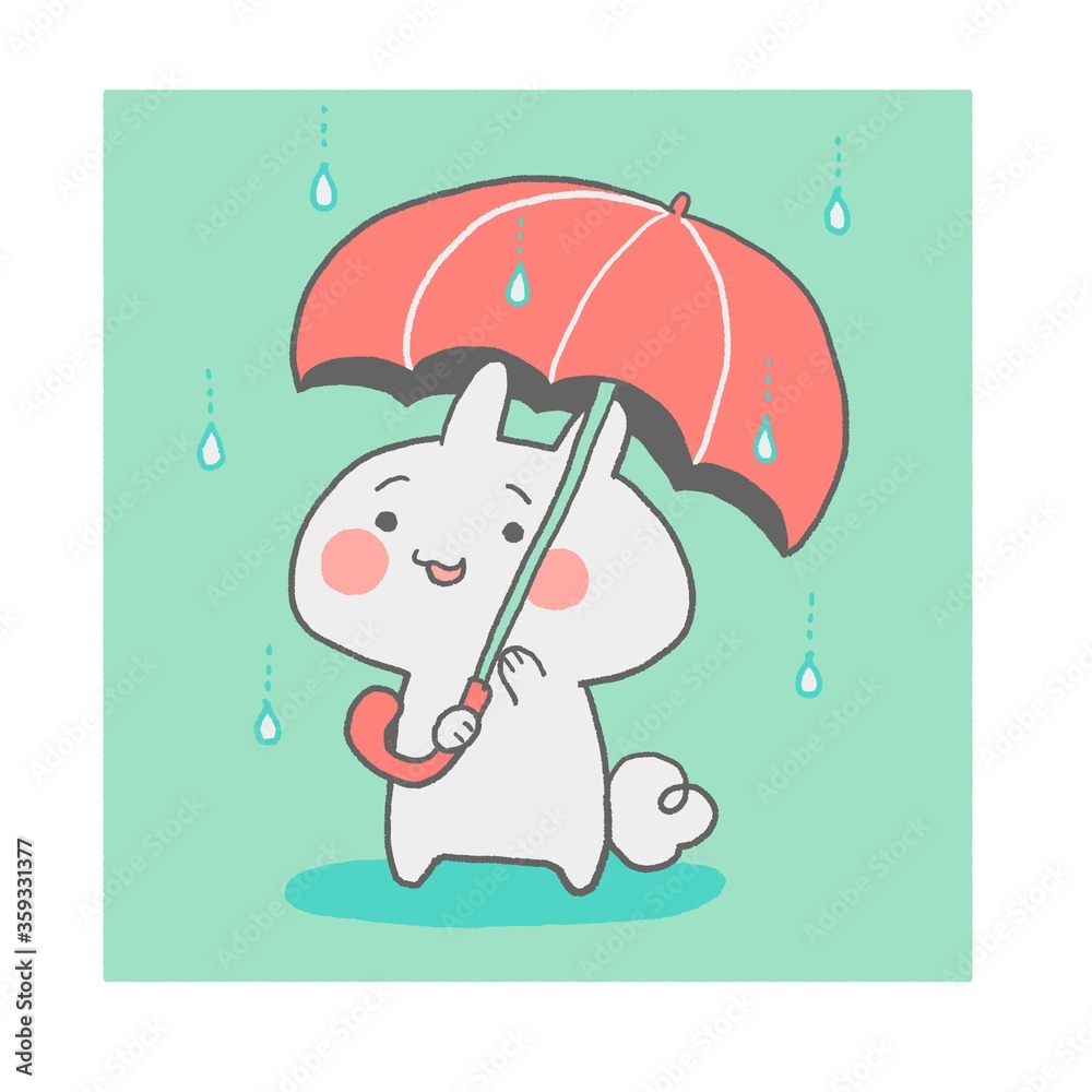 Illustration of a rabbit with a red umbrella Illustration of a rabbit with a red umbrella