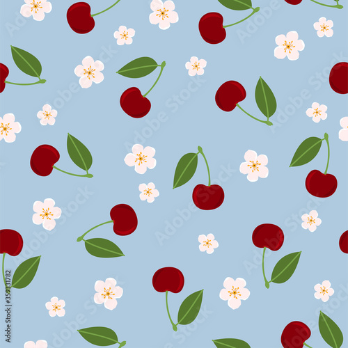 Cherry and flowers. Seamless Vector Patterns