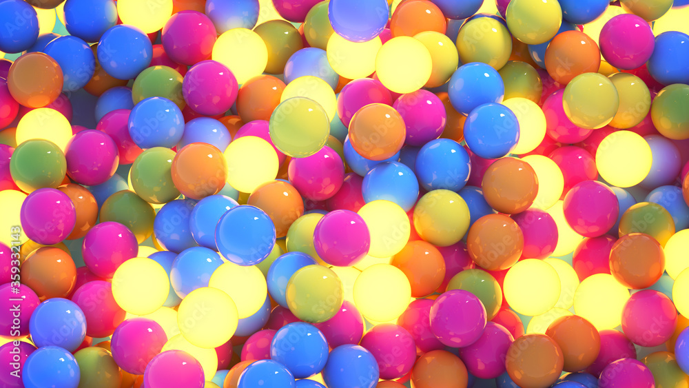 Colorful spheres falling 3D render illustration