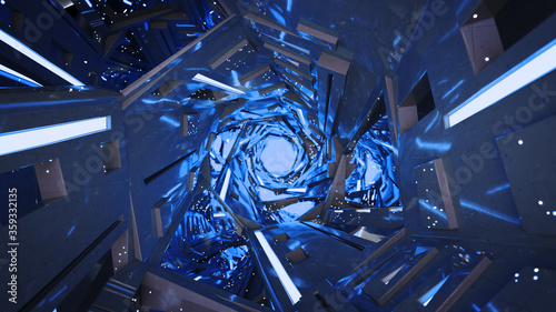 Photography Sci-fi passageway with fluorescent lights 3D render