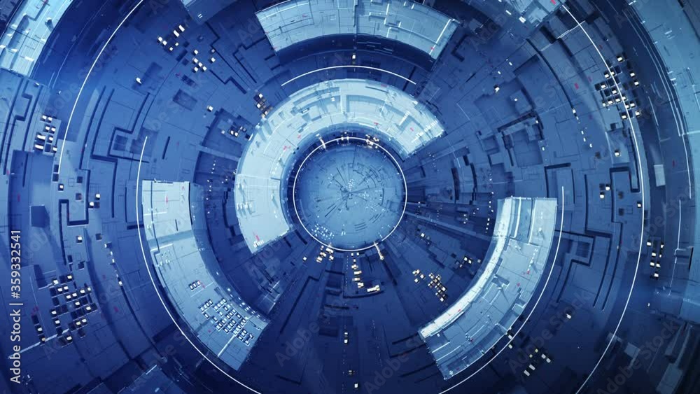 Complex blue circle mesh with LEDs. Futuristic technology design. Seamless loop 3D render animation