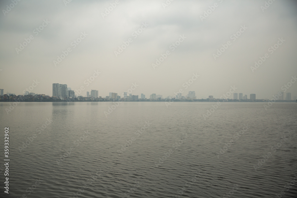 Cloudy scenery of west lake in Hanoi, Vietnam