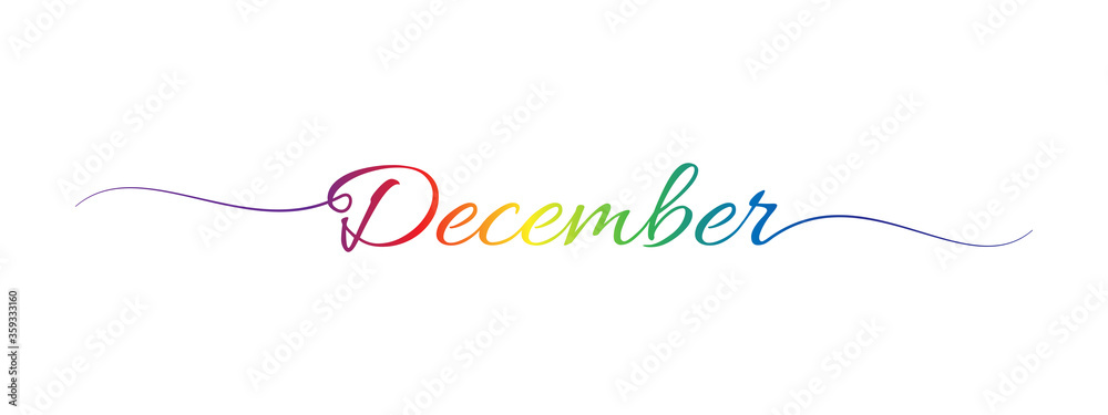 december letter calligraphy banner colorful gradient
