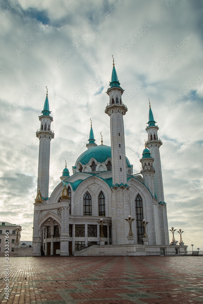 The main mosque of Kol Sharif in the city of Kazan, Republic of Tatarstan, Russia, November 2017. Eight-minaret  mosque in the territory of the Kazan Kremlin.