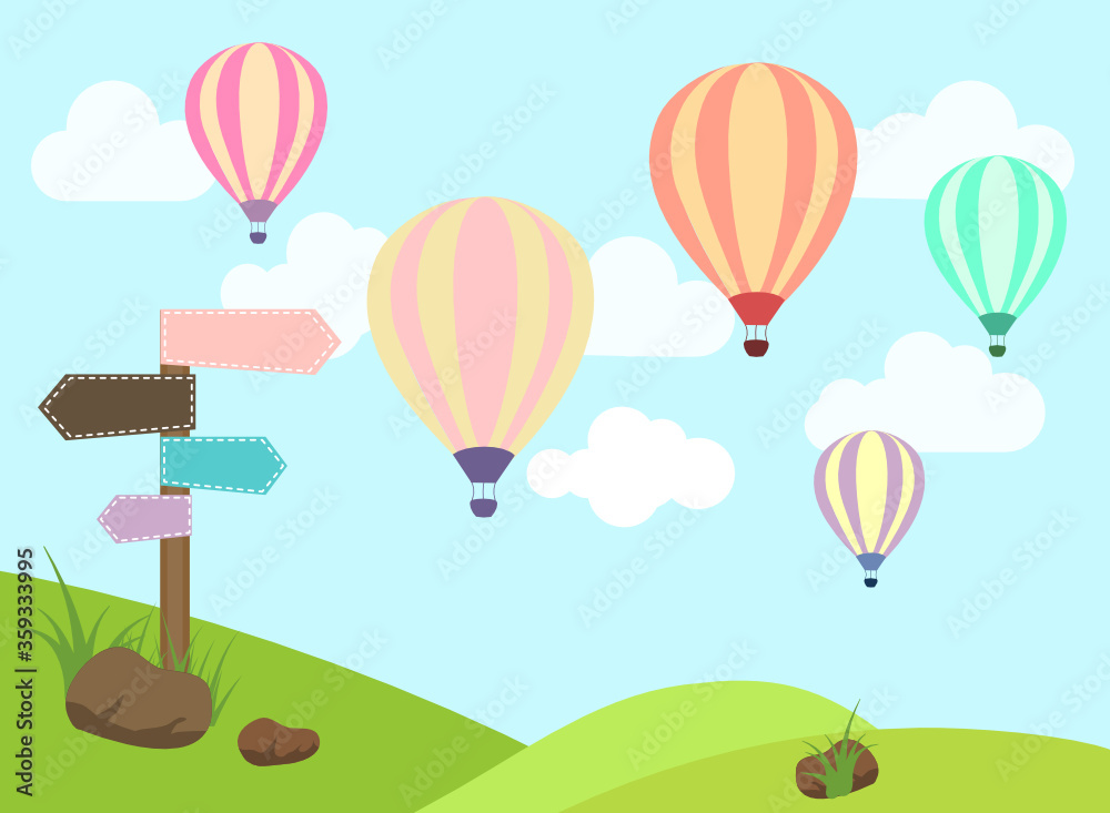 landscape balloons flying above the clouds.