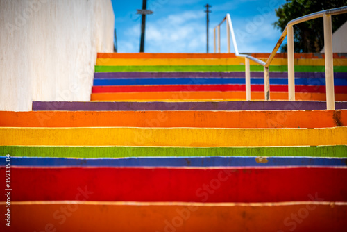 Photography Colorful stairs painted with the colors of the rainbow