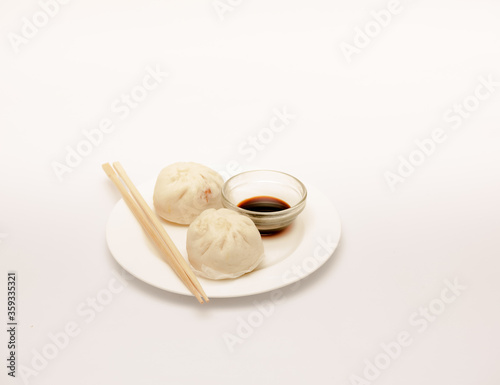 Delicious Asian breakfast shot isolated against a white background. 