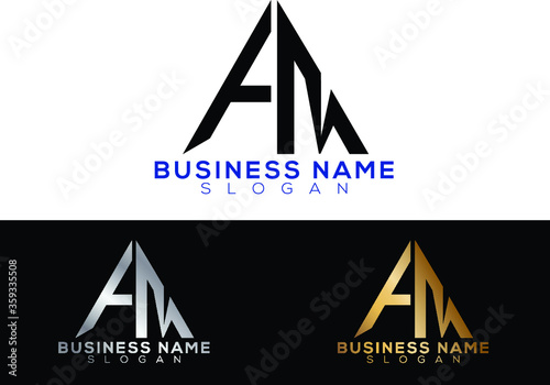FM initial letters linked triangle shape logo
