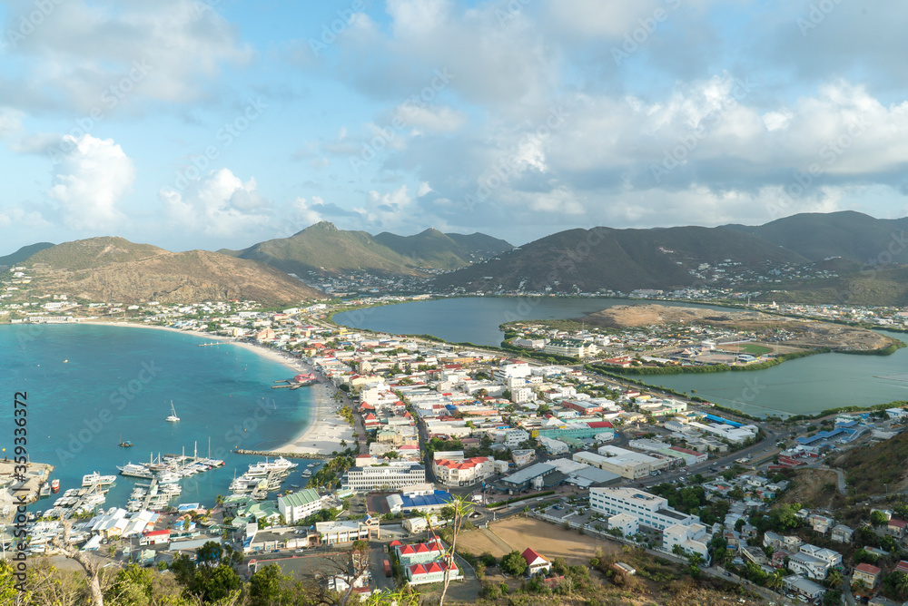 High Aerial view of Philipsburg on the Caribbean island of st.maarten. 