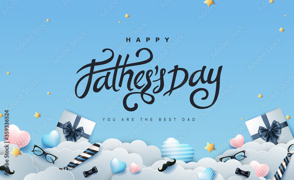 Naklejka Happy Fathers Day banner background.Promotion and shopping template.Happy Fathers Day calligraphy.
