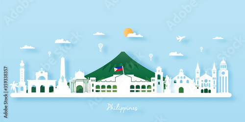 Philippines Travel postcard, poster, tour advertising of world famous landmarks. Vectors illustrations